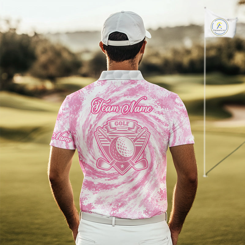 Mens Golf Polo Shirts Pink Tie Dye Pattern Custom White Golf Ball Golf Top Shirt For Ladies NYN2908