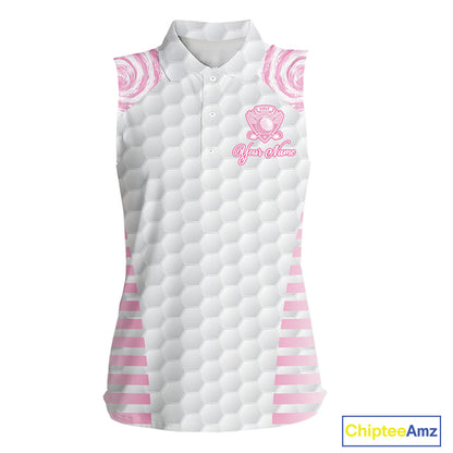 Womens Sleeveless Golf Polo Shirts Pink Tie Dye Pattern Custom White Golf Ball Golf Shirt For Ladies NYN2908