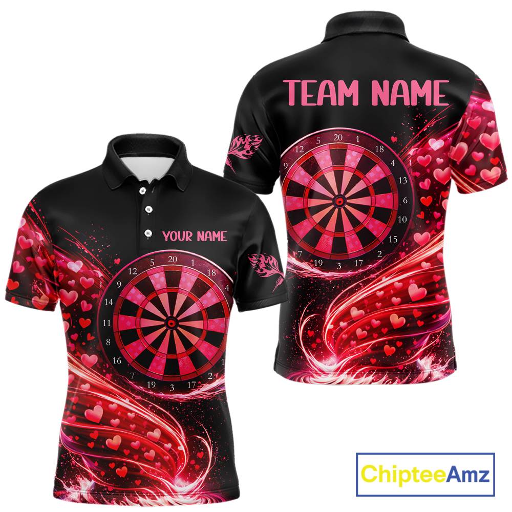 Funny Pink Hearts Tornado Dartboard Men Darts Valentine Shirt Custom Dart Polo Couple Gifts NYN2536