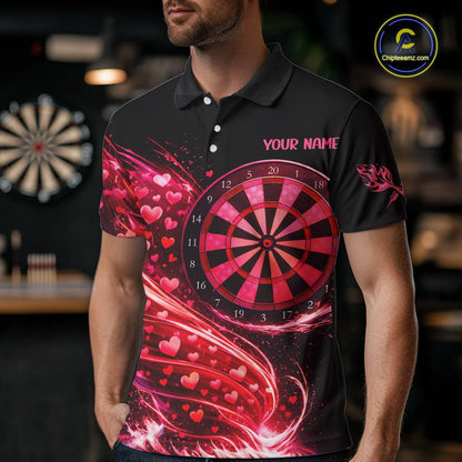 Funny Pink Hearts Tornado Dartboard Men Darts Valentine Shirt Custom Dart Polo Couple Gifts NYN2536