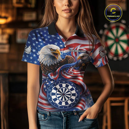 American Flag Eagle Freedom Dartboard Dart Polo Shirt Custom Patriotic Women Dart Team Jerseys NYN2541