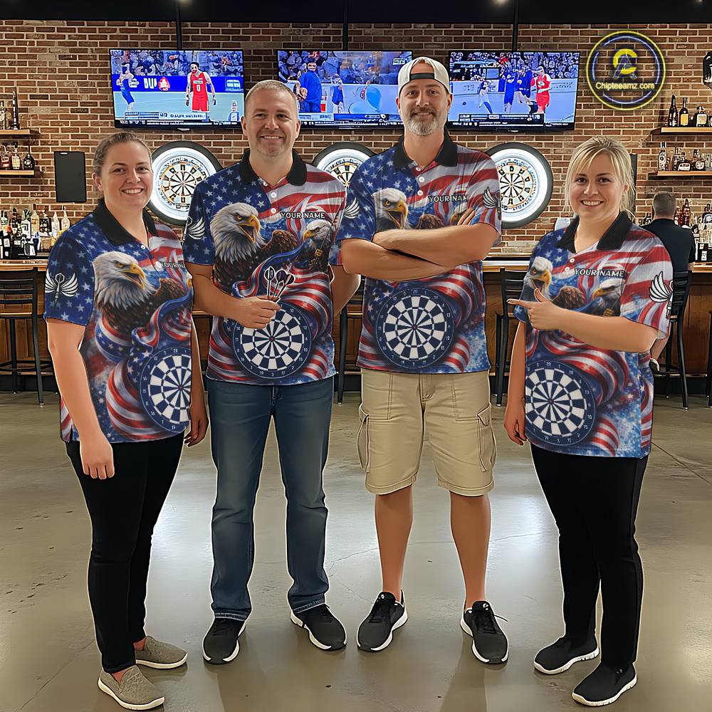 American Flag Eagle Freedom Dartboard Dart 1/4-Zip Shirt Custom Patriotic Men Dart Team Jerseys NYN2541