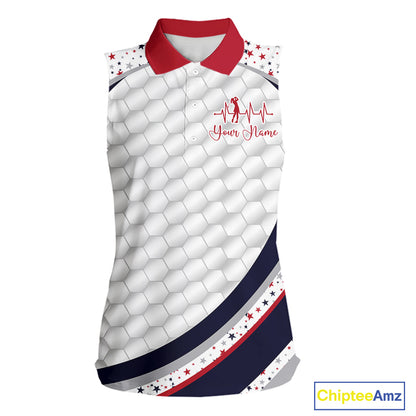 Red, White And Blue Star US Flag Sleeveless Golf Polos Shirts For Women Custom Patriotic Golf Attire NYN2914