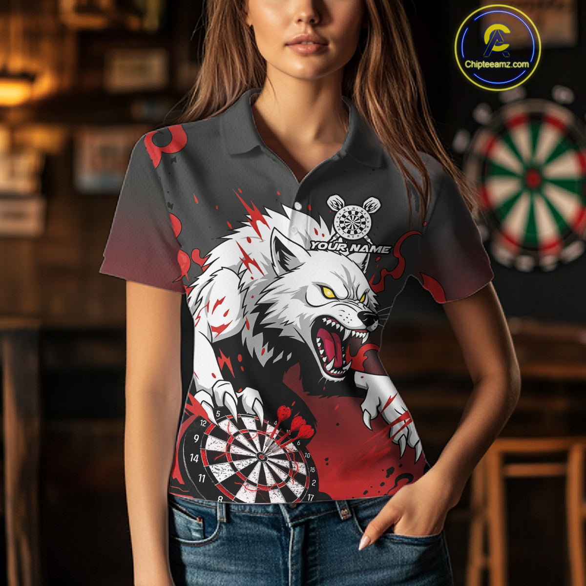 Custom Black & Red Horror Wolf 3D Dartboard Dart vPolo Jerseys Dart Team Shirts NYN1754