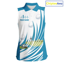 Load image into Gallery viewer, Women White And Blue Golf Shirts Sleeveless Golf Clothing Custom White Polo Golf Shirts, Gifts For The Golfer NYN2933