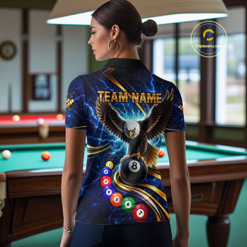 Thunder Lightning Blue Horror Eagle 8 Ball Pool Billiard Shirt For Women Custom Billiard Team Jersey NYN2939