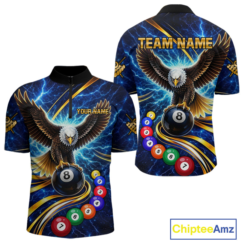 Thunder Lightning Blue Horror Eagle 8 Ball Pool Billiard Shirt For Men Custom Billiard Team Jersey NYN2939
