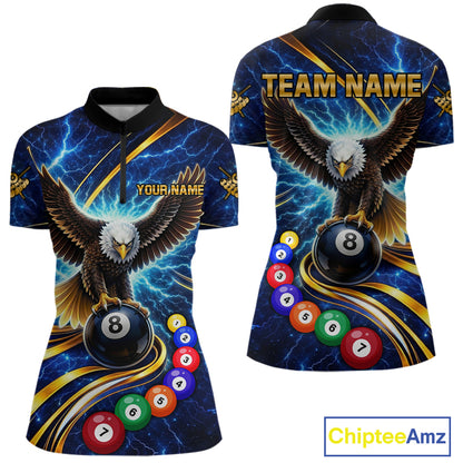 Thunder Lightning Blue Horror Eagle 8 Ball Pool Billiard Shirt For Women Custom Billiard Team Jersey NYN2939