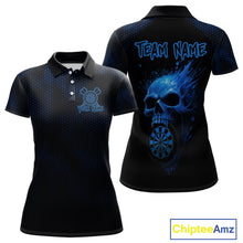 Load image into Gallery viewer, Custom Black And Blue Skull Dart Polo Shirt For Women Dartboard Skull Grunge Dart Jerseys NYN1524