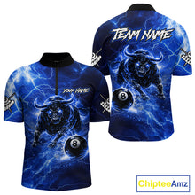 Load image into Gallery viewer, Thunder Lightning Blue Funny Bull 8 Ball Pool Men Billiard Shirt Custom Billiard Team Attire NYN2732