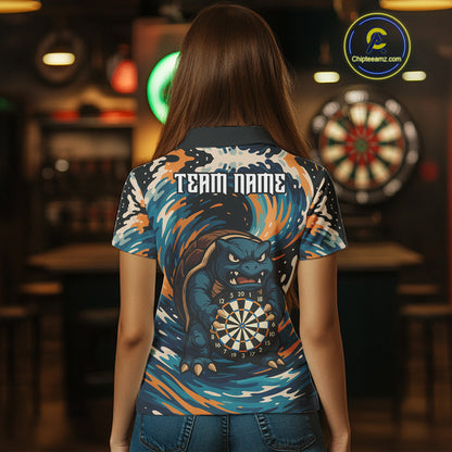 Custom Blue And Orange Turtle Dartboard Funny Dart Women Polo Shirt Dart Jerseys NYN1532