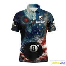Load image into Gallery viewer, American Flag Skull Smoke 8 Ball Billiard 3D Shirt For Men Personalized Pool Billiard Team Attire NYN2745