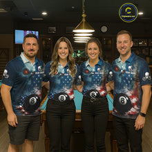 Load image into Gallery viewer, American Flag Skull Smoke 8 Ball Billiard 3D Shirt For Women Personalized Pool Billiard Team Attire NYN2745