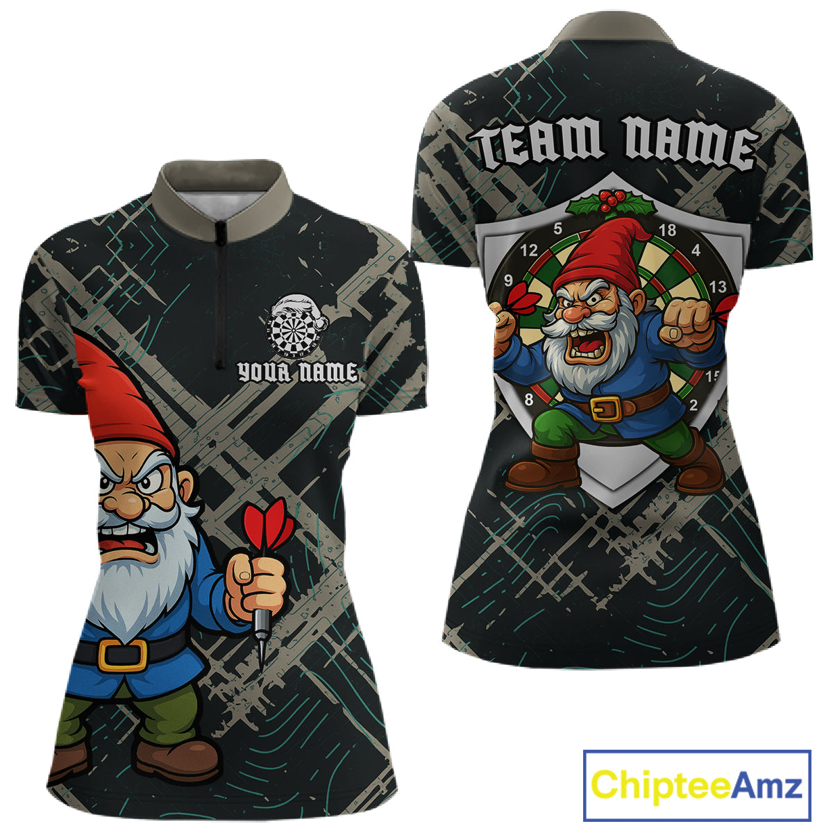 Custom Santa Claus Dartboard Funny Christmas Dart Team Women Quarter-Zip Shirt Xmas Dart Gifts NYN1537