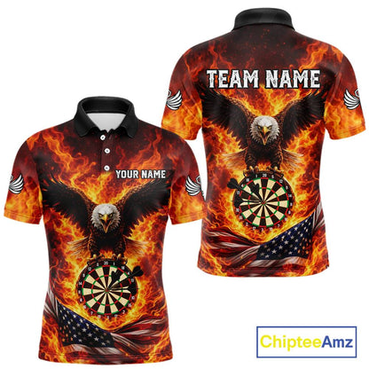 Personalized Eagle US Flag Fire Flame Dartboard Men Darts Polo Shirt Custom Darts Team Jersey|Red NYN2584