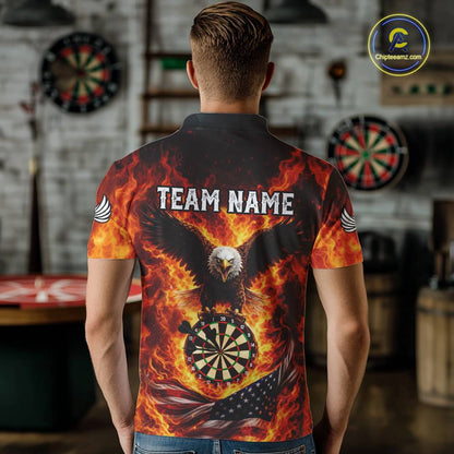 Personalized Eagle US Flag Fire Flame Dartboard Men Darts Polo Shirt Custom Darts Team Jersey|Red NYN2584
