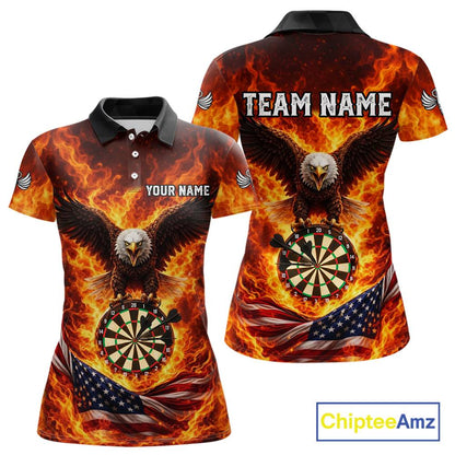 Personalized Eagle US Flag Fire Flame Dartboard Women Darts Polo Shirt Custom Darts Team Jersey|Red NYN2584