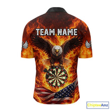 Load image into Gallery viewer, Personalized Eagle US Flag Fire Flame Dartboard Men Darts 1/4-Zip Shirt Custom Darts Team Jersey|Red NYN2584