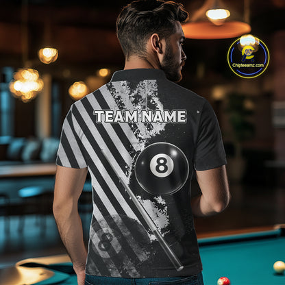 Black And Grey Grunge Pool 8 Ball Men Billiard Shirt Personalized Graffiti Billiard Attire NYN2595