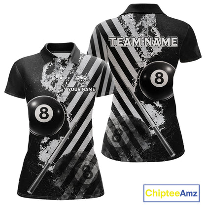 Black And Grey Grunge Pool 8 Ball Women Billiard Shirt Personalized Graffiti Billiard Attire NYN2595