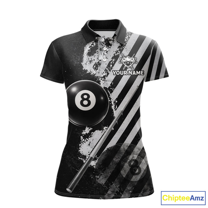 Black And Grey Grunge Pool 8 Ball Women Billiard Shirt Personalized Graffiti Billiard Attire NYN2595