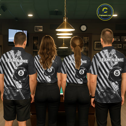 Black And Grey Grunge Pool 8 Ball Women Billiard Shirt Personalized Graffiti Billiard Attire NYN2595