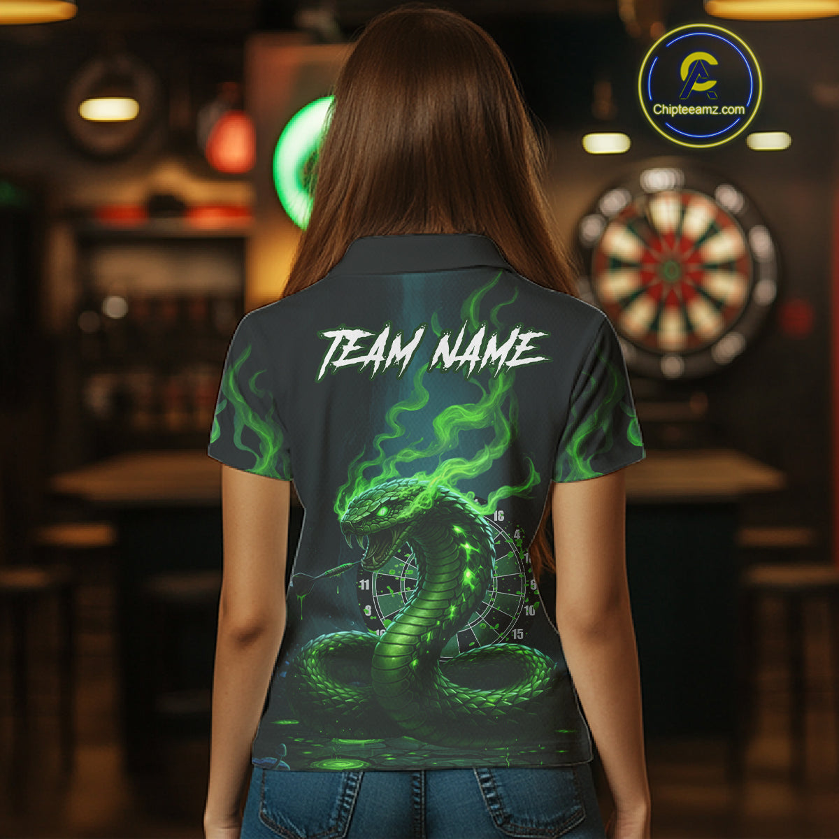 Custom Green Smokes Funny Cobra Dartboard Women Darts Polo Shirt, Outfits Dart Jerseys NYN1813