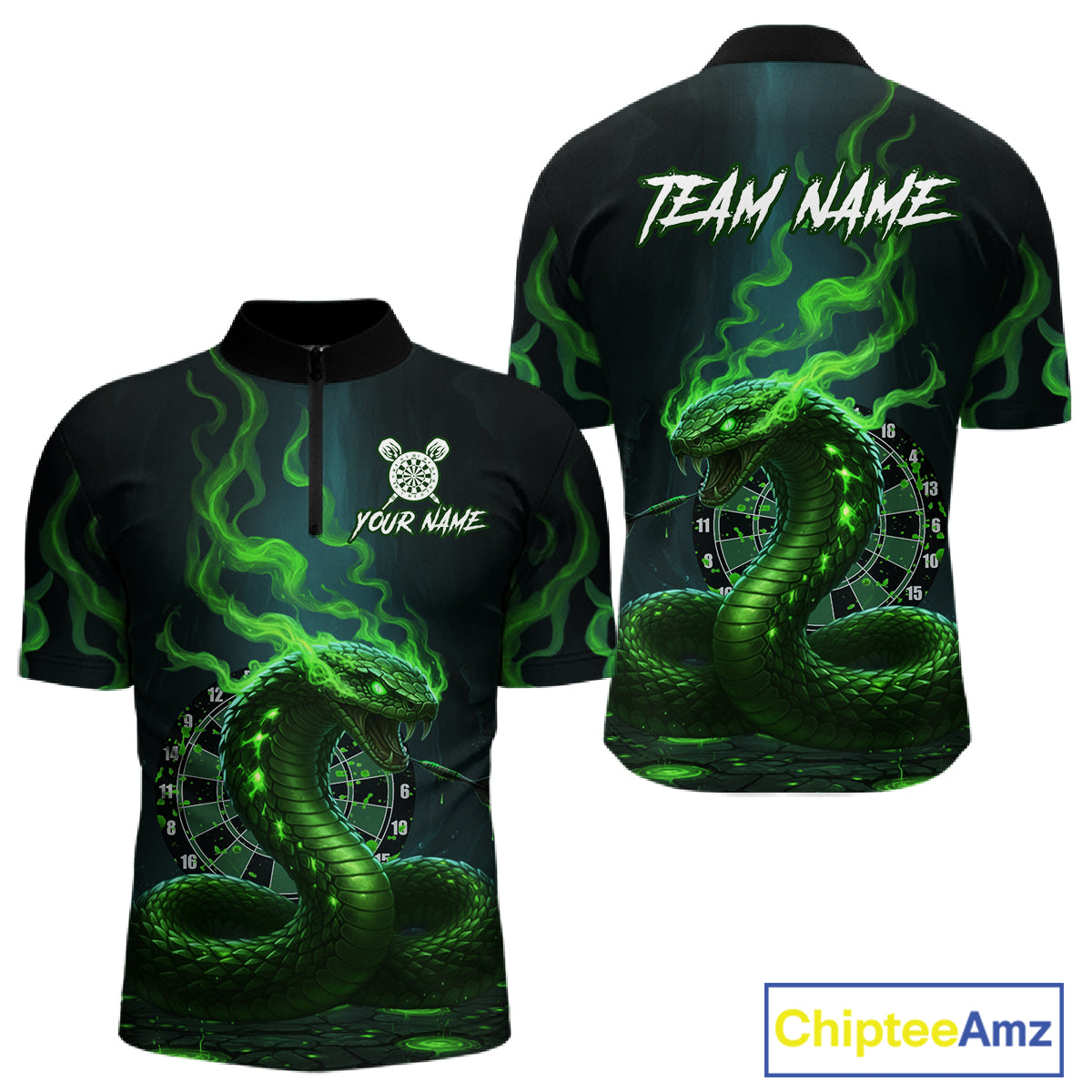 Custom Green Smokes Funny Cobra Dartboard Men Darts Quarter-Zip Shirt, Outfits Dart Jerseys NYN1813