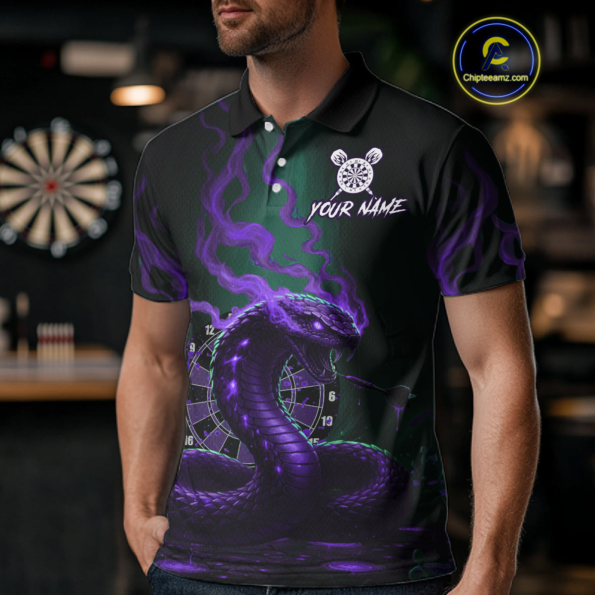 Custom Purple Smokes Funny Cobra Dartboard Men Darts Polo Shirt, Outfits Dart Jerseys NYN1814