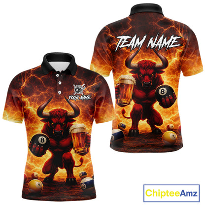 Yellow Lightning Funny Bull Pool 8 Ball Men Billiard Polo & 1/4-Zip Shirt Custom Billiard Attire NYN2606