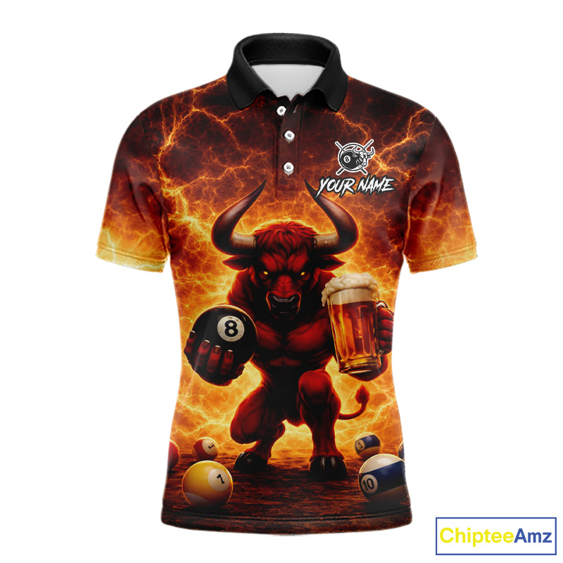 Yellow Lightning Funny Bull Pool 8 Ball Men Billiard Polo & 1/4-Zip Shirt Custom Billiard Attire NYN2606