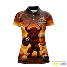 Load image into Gallery viewer, Yellow Lightning Funny Bull Pool 8 Ball Women Billiard Polo &amp; 1/4-Zip Shirt Custom Billiard Attire NYN2606