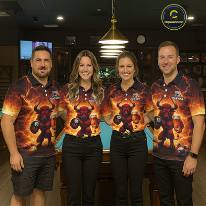 Yellow Lightning Funny Bull Pool 8 Ball Women Billiard Polo & 1/4-Zip Shirt Custom Billiard Attire NYN2606