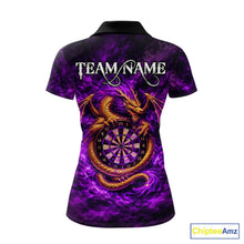 Load image into Gallery viewer, Gold Horror Dragon Hold Dartboard Women Darts Polo Shirt Custom Purple Grunge Darts Team Jersey NYN2609