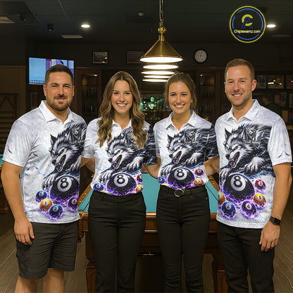 Funny Black-White Wolf Thunder Pool Ball Billiard Shirt For Men Custom Ball 8 Billiard Attire NYN2614