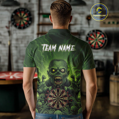 Custom Green Multi Zombie Grunge Dartboard Darts Polo Shirt For Men Skull Dart Jerseys NYN1835
