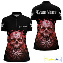 Load image into Gallery viewer, Custom Red Butterflies Skull Head Flowers Dartboard Women Darts Quarter-Zip Shirt, Dart Jerseys NYN1841