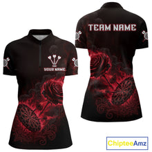 Load image into Gallery viewer, Custom Black And Red Flames Roses Dartboard Women Darts Quarter-Zip Shirt, Dart Team Jerseys NYN1845