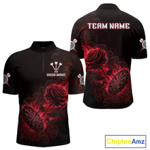 Load image into Gallery viewer, Custom Black And Red Flames Roses Dartboard Men Darts Quarter-Zip Shirt, Dart Team Jerseys NYN1845