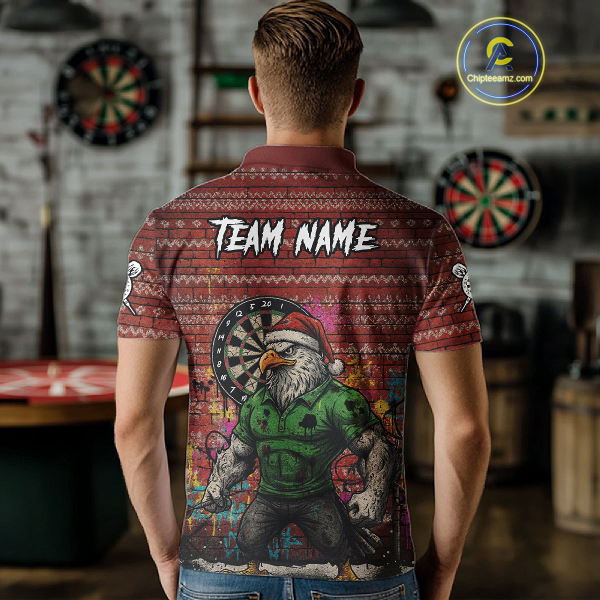 Custom Grunge Eagle Graffiti Men Darts Polo Shirt Funny Christmas Dart Jerseys NYN1854