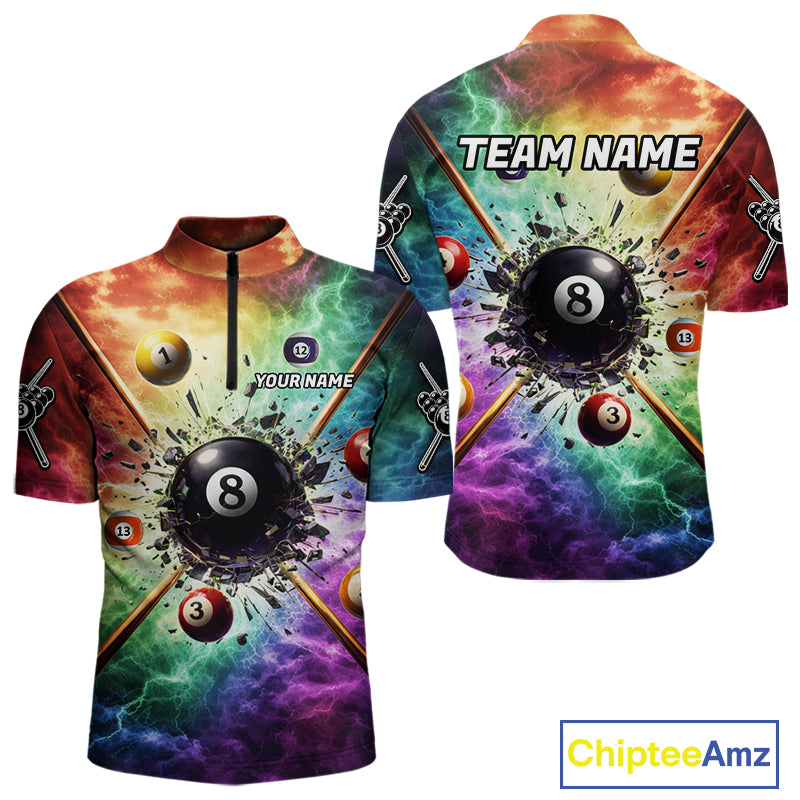 Personalized Crack Pool 8 Ball Men Billiard Team Shirt Colorful Thunder Billiard Attire NYN2368