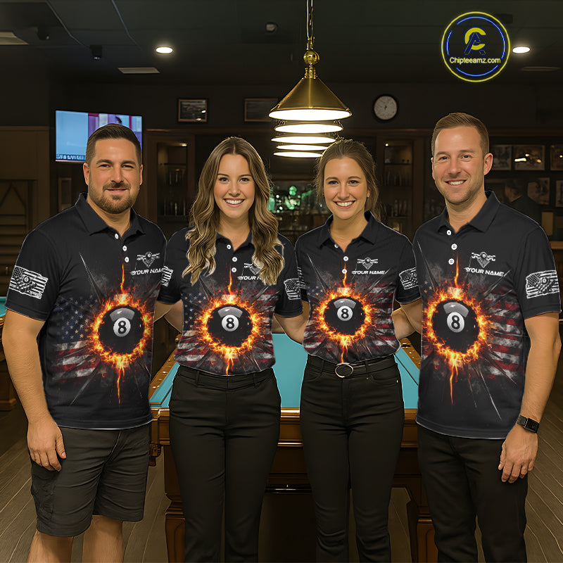 8 Ball Pool 9 Ball Women Billiard Polo & 1/4-Zip Shirt Custom Patriotic Billiard Team Jersey NYN2371