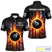 Load image into Gallery viewer, Flame 8 Ball Pool Men Billiard Polo &amp; 1/4-Zip Shirt Custom US Flag Billiard Team Jersey NYN2372