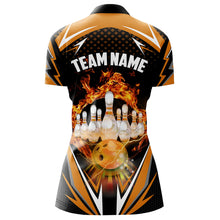 Load image into Gallery viewer, Orange Bowling Shirt Camo Bowling Shirt Customized Flame Bowling Jersey Unisex 1/4 Zip Shirt for Women QZT259