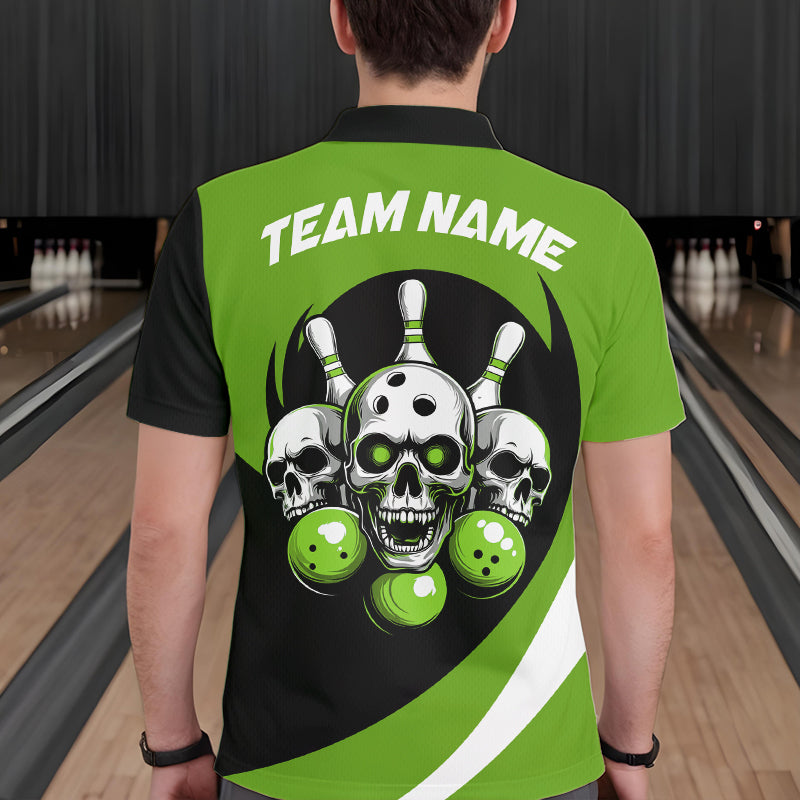 Custom Green Skull Bowling Shirt Polo Bowling Jersey for Men Women Bowling Outfit QZT671