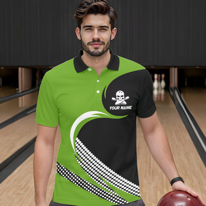 Custom Green Skull Bowling Shirt Polo Bowling Jersey for Men Women Bowling Outfit QZT671