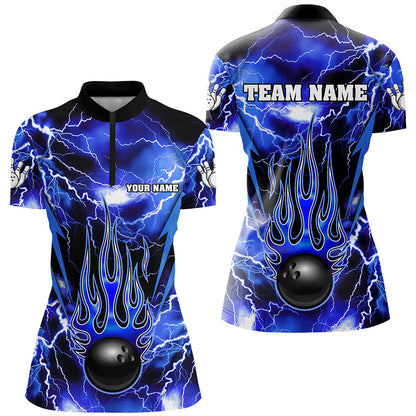 Personalized Thunder Bowling Shirt for Women Flame Bowling Team Jersey 1/4 Zip Shirt QZT277