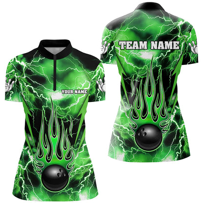 Personalized Thunder Bowling Shirt for Women Flame Bowling Team Jersey 1/4 Zip Shirt QZT277