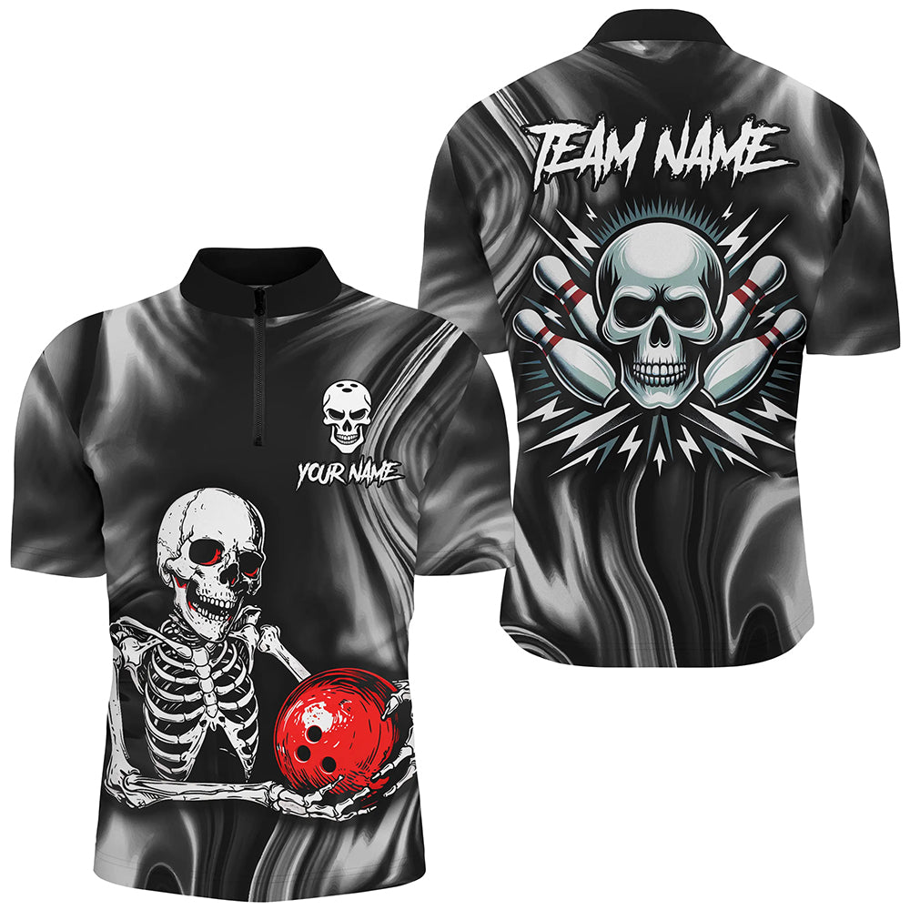 Skull Bowling Shirt Personalized Bowling Team League Skull 1/4 Zip Shirt for Men QZT285