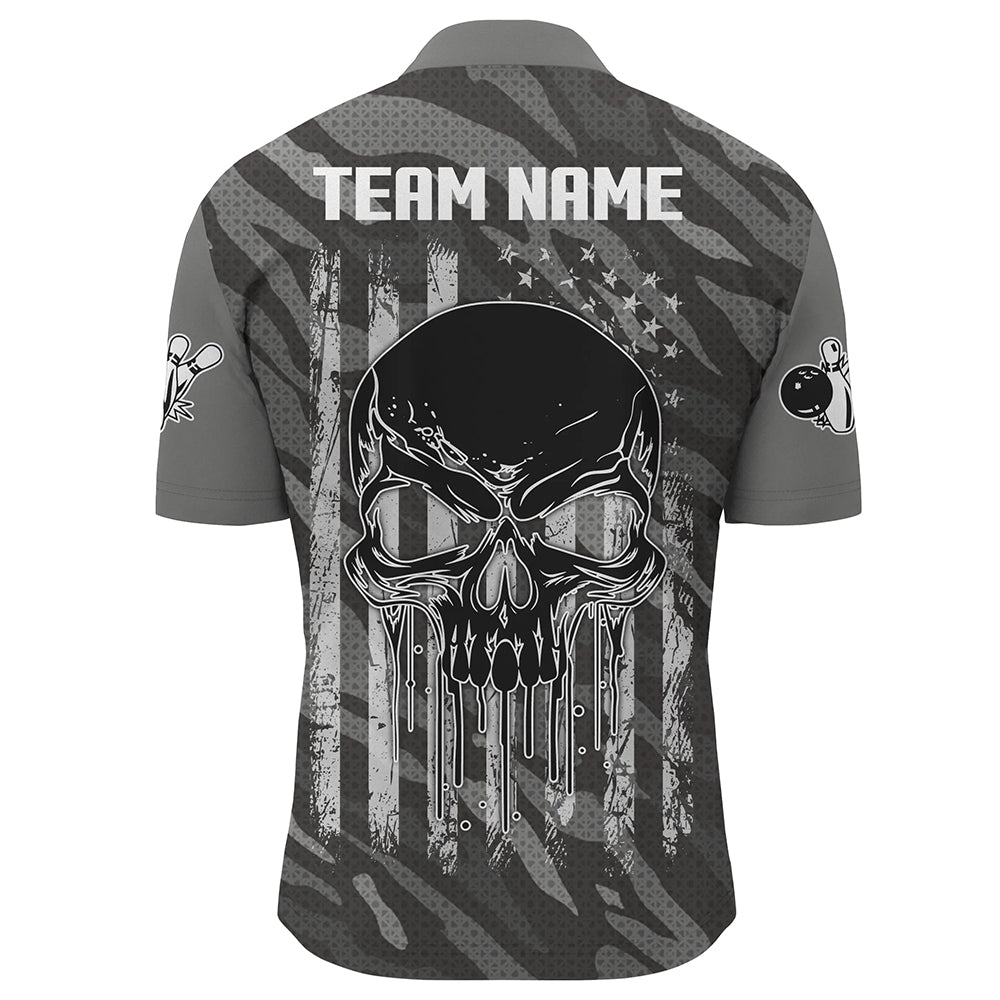 Personalized Skull 1/4 Zip Bowling Jerseys for Men Bowling Shirt Unisex QZT282
